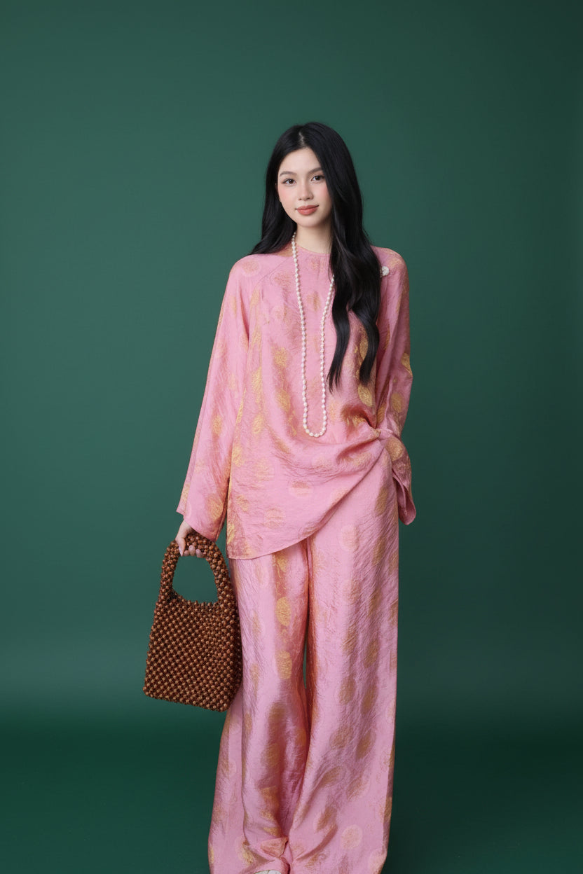 "Moc Tra" Bà Ba Set - Tencel in Rosy Sunlight