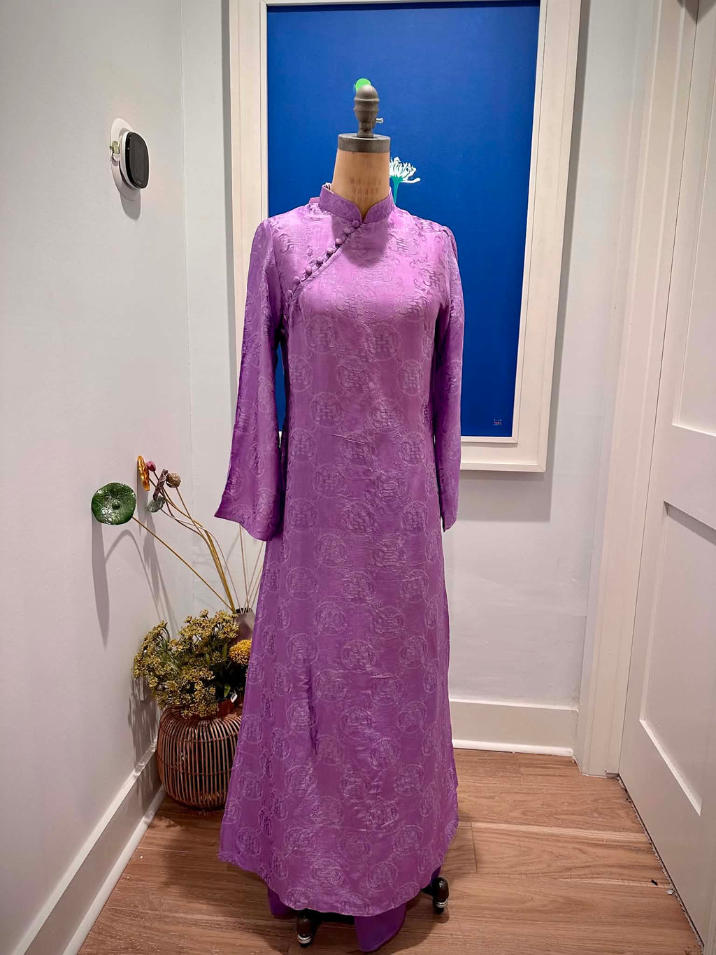 “Tử Yên” - Wormsilk Ao Dai Set in Orchid Violet - front view by Huyen Thai Collection