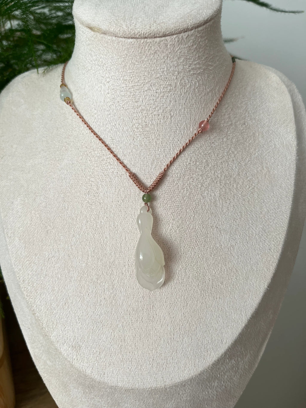 Blush Magnolia – Icy Pink Hetian Jade Pendant - front view in cotton in #f5f5f5 by L'Orient Haus