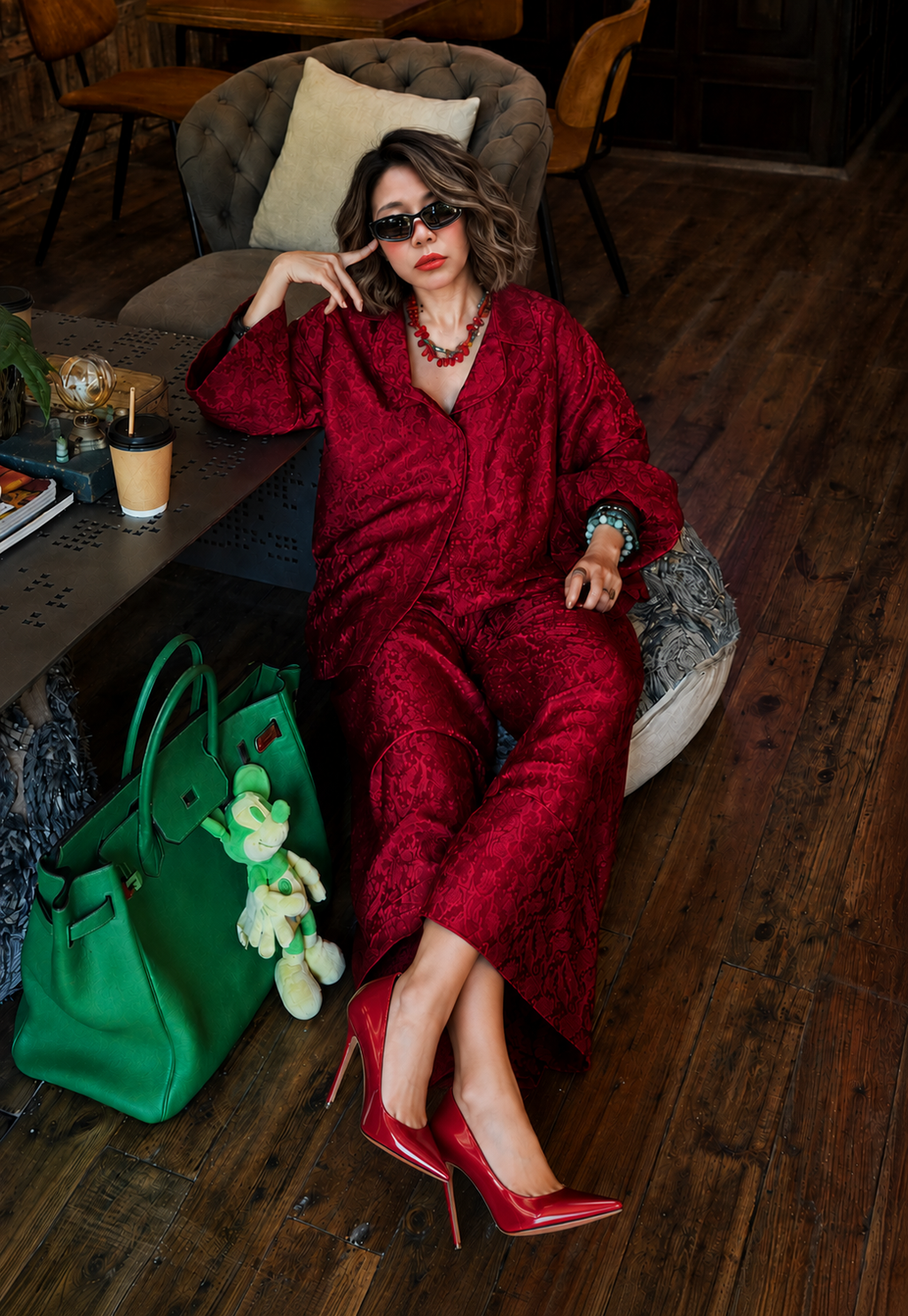 “Nomad Silk” Suit Pajamas – Wormsilk in Crimson Rouge