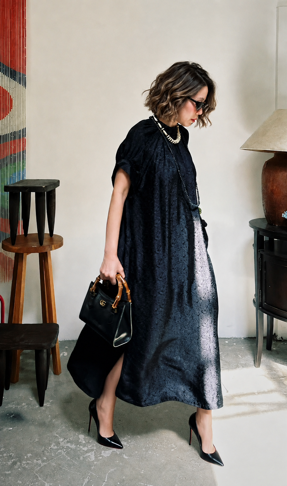 “Noir Reverie” – Wormsilk Cocoon Dress in Black