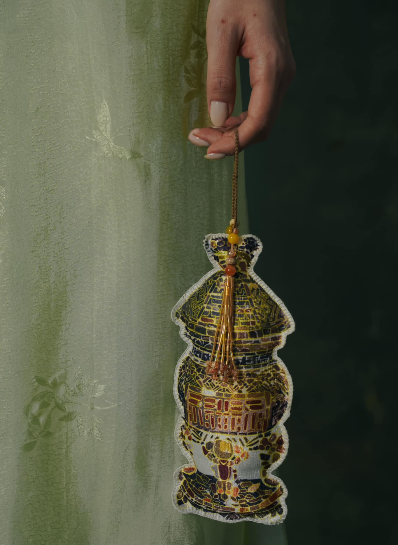 "Lan Ngoc Ao dai Set in light avocado silk, modern pattern, traditional Vietnamese dress by Lalin"