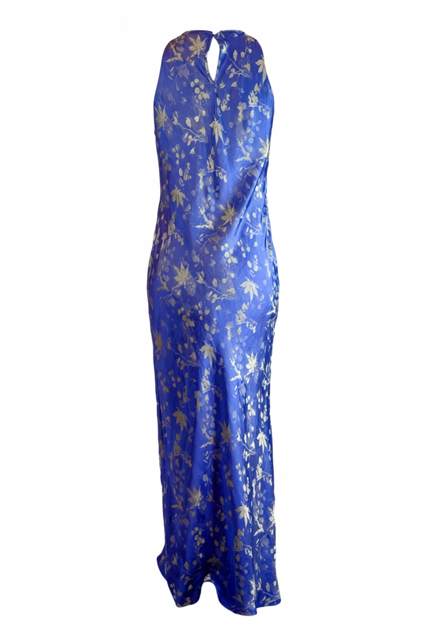 Silk Pattern - Radiance in Silk Slip Dress - side profile in blue by Lo Boutique