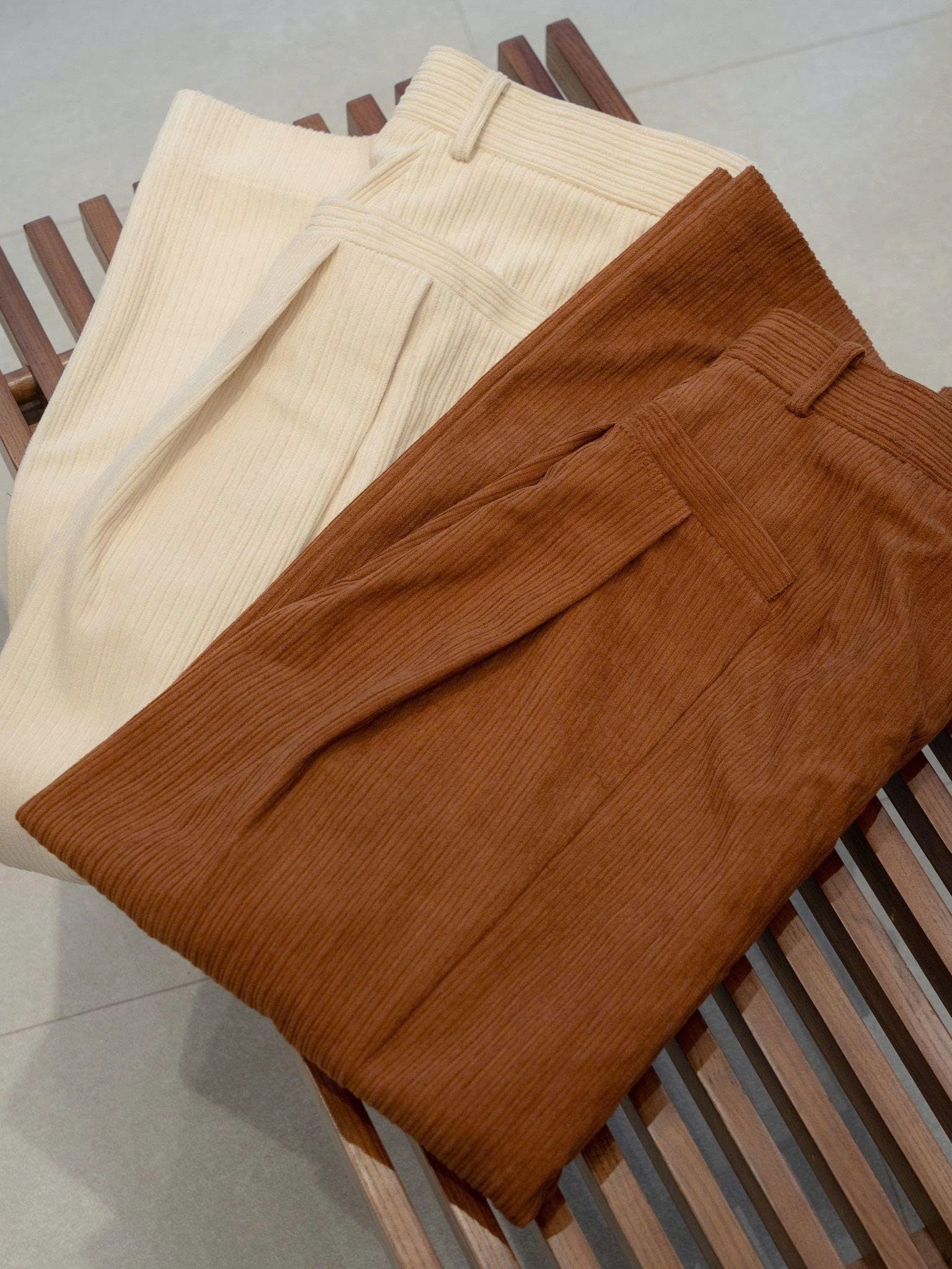 Tùng Men's Ao-dai Pants – Corduroy - flat lay display in beige by Maison LONG