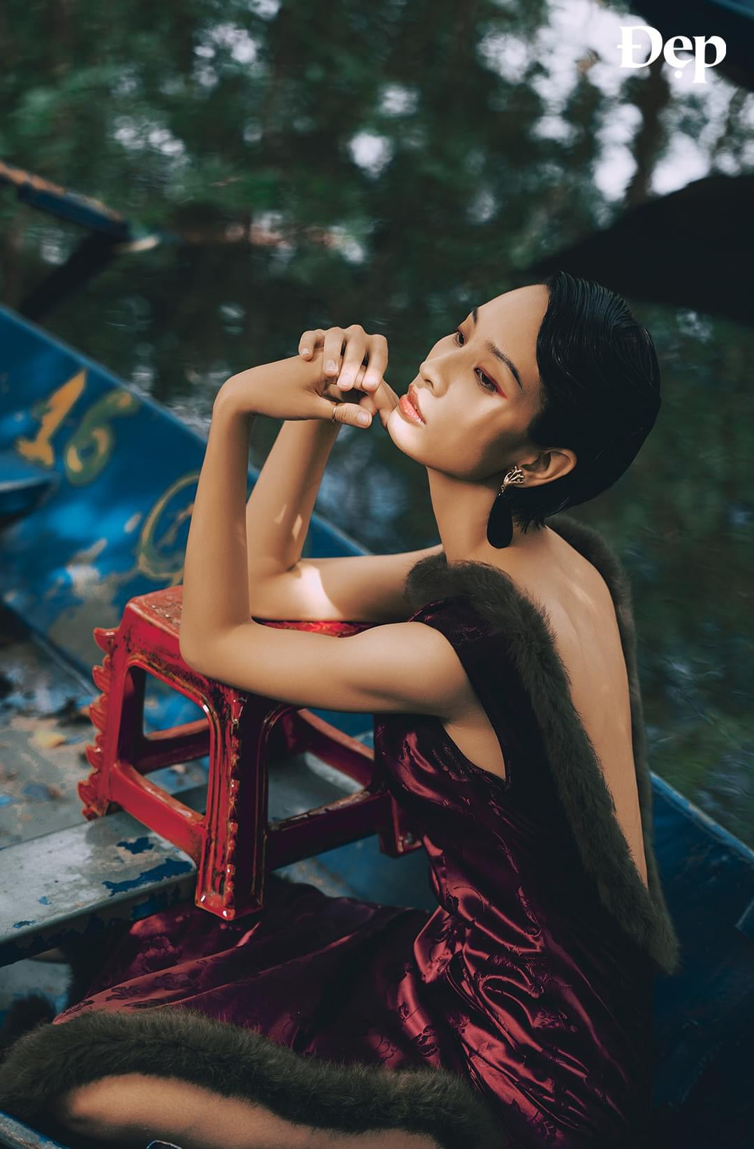 Vietnamese Lacquer - Bat Trang Ceramics - Dragon Street Ceramic Stool - styled presentation in red by Bat-trang