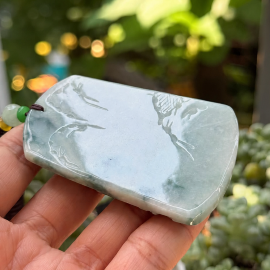 “Shan Shui” – Hand-Carved Myanmar Jadeite Landscape Pendant/Charm