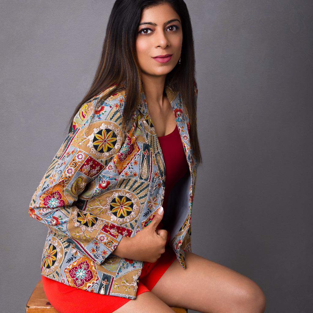 Mandala - Heritage Medallion Silk Jacket in Stone Neutral - three-quarter angle by Indian Heritage