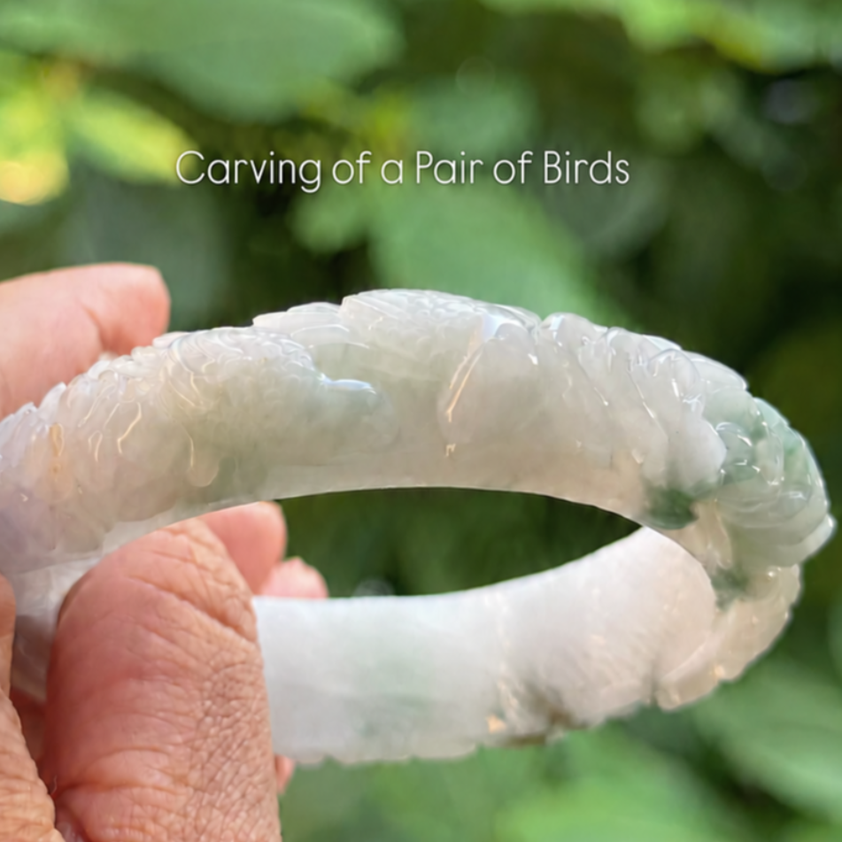 “Jade Garden of Harmony” – Hand-Carved Natural Jadeite Bangle