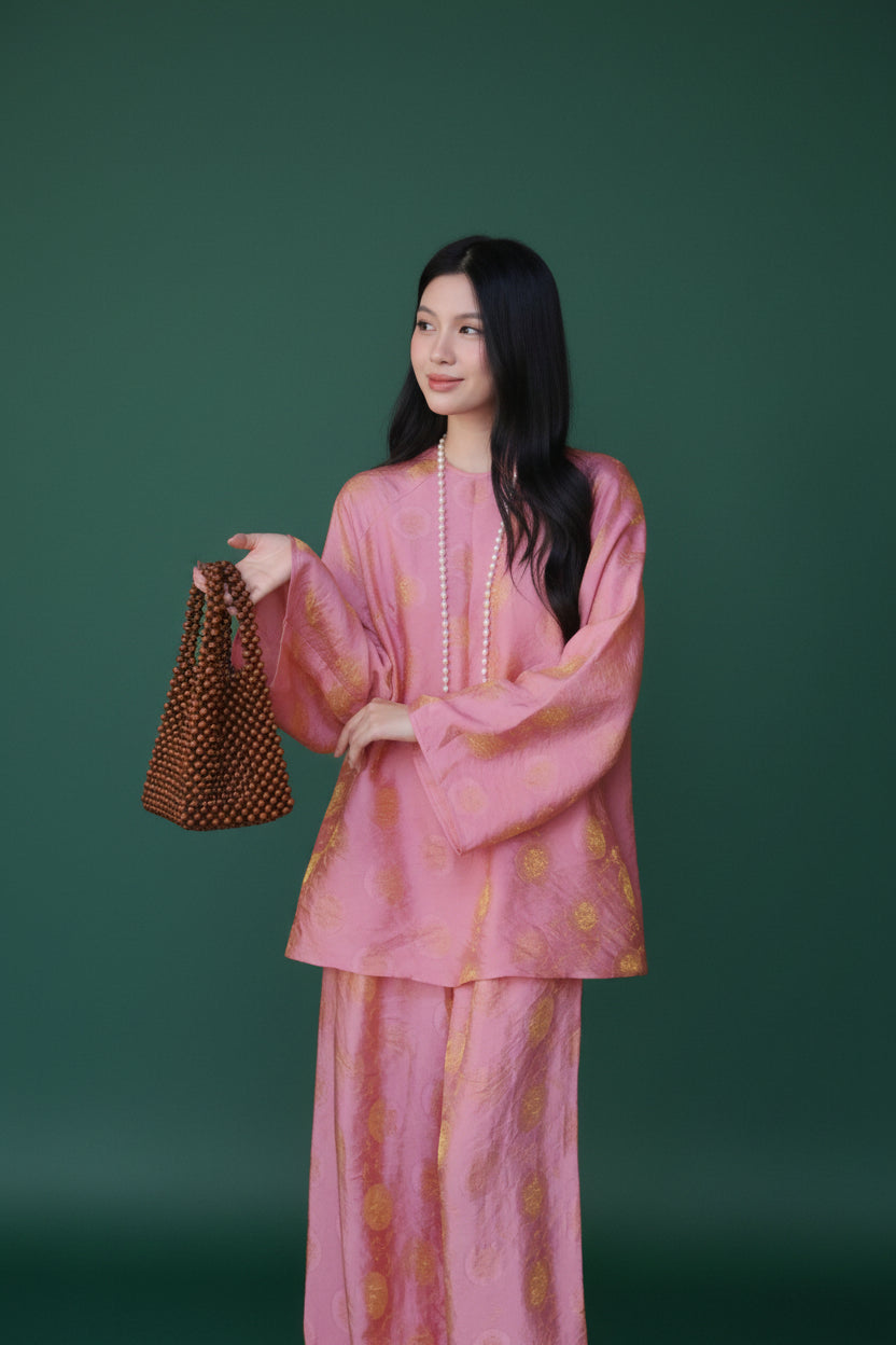 "Moc Tra" Bà Ba Set - Tencel in Rosy Sunlight