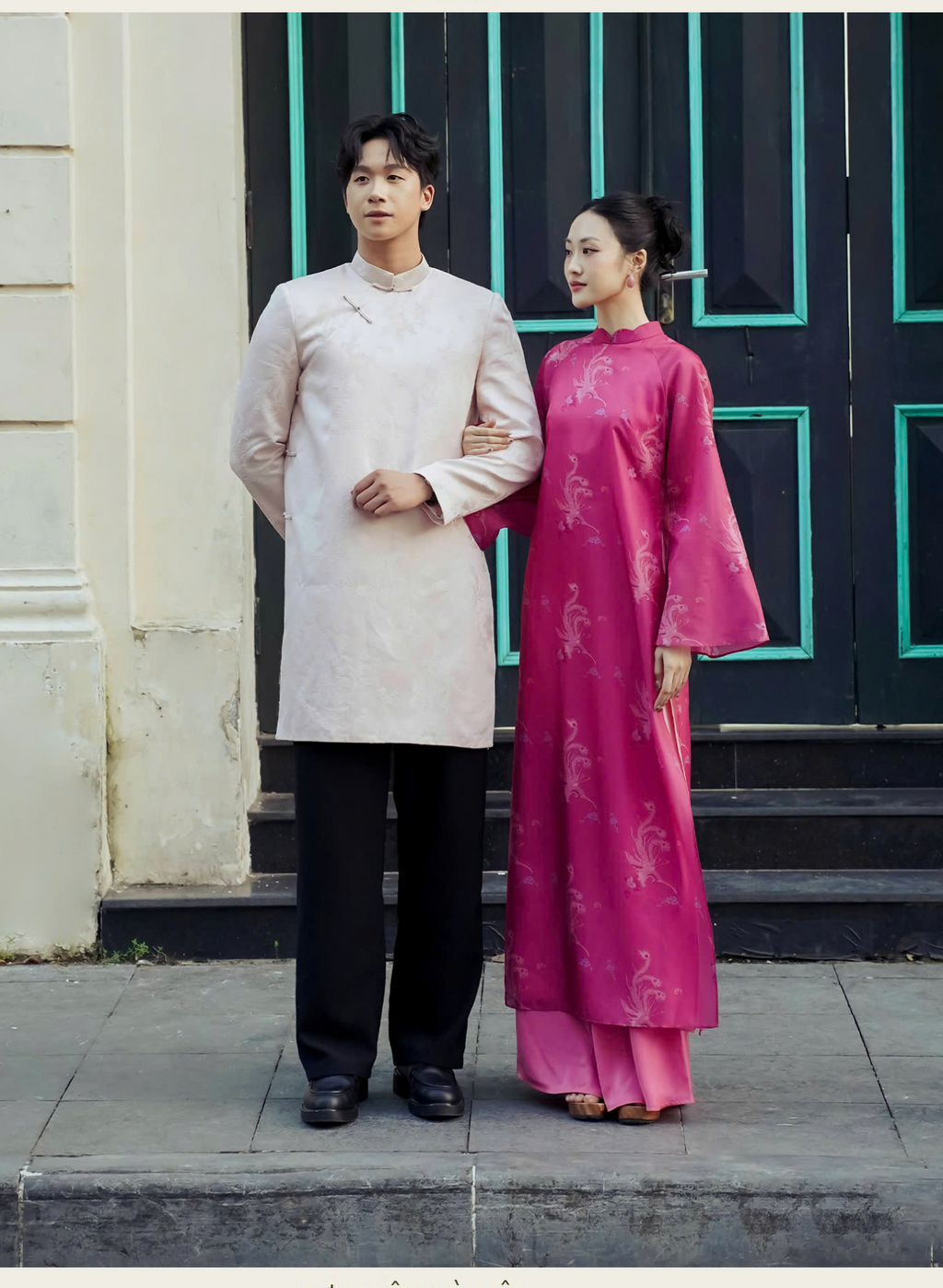 "Thy Loan Ao dai Set in magenta wormsilk, traditional Vietnamese dress by Lalin"