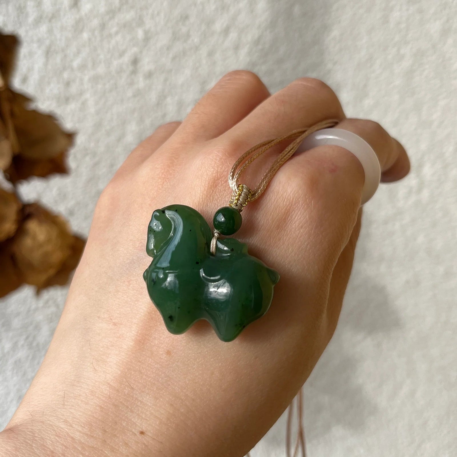 Gallant Spirit – Hand-Carved Hetian Jade Horse Charm - product view by L'Orient Haus
