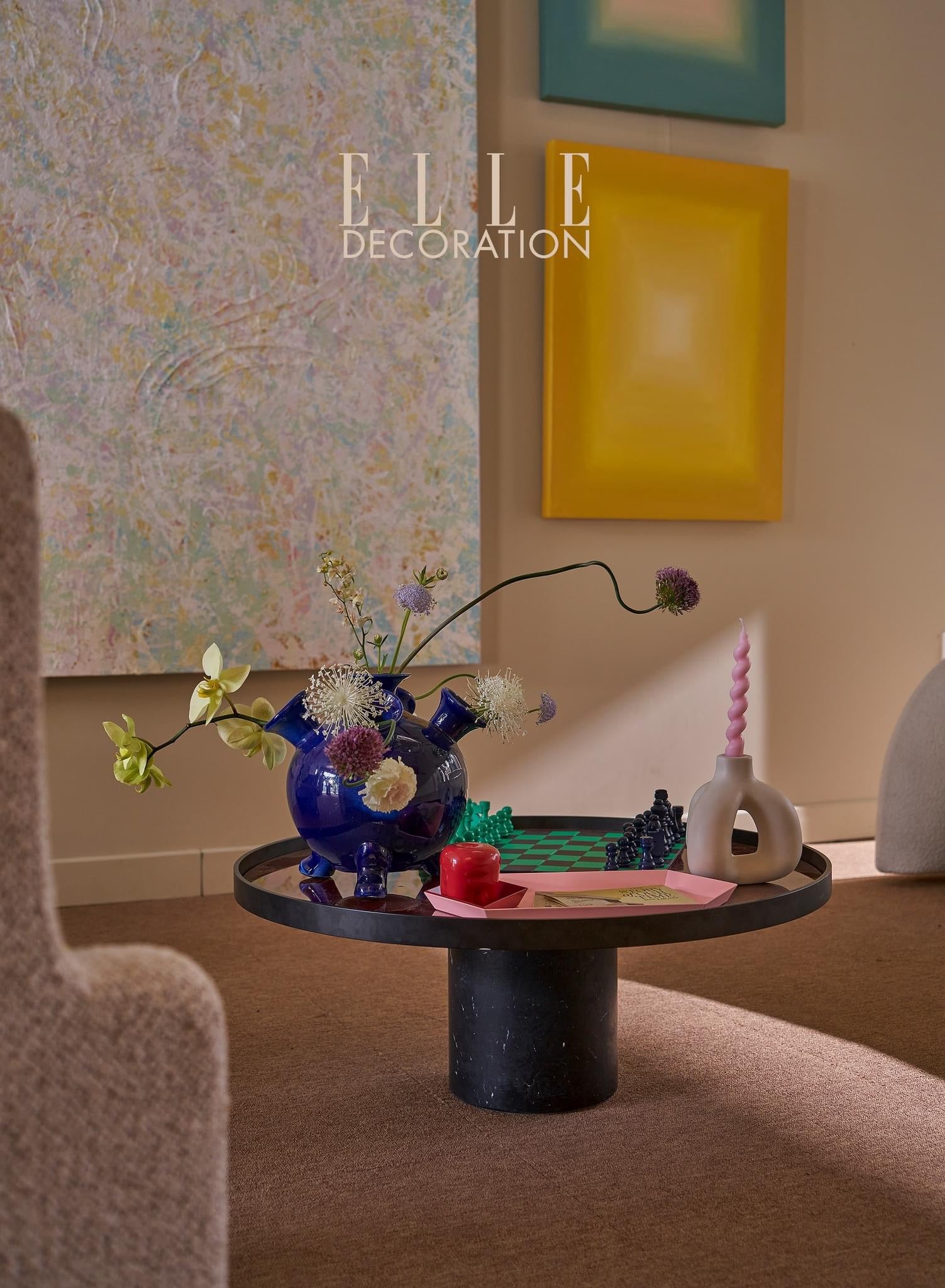Vietnamese Lacquer - Bat Trang ceramics - 5-bulb Tulipiere Vase - styled presentation in black by Bat-trang