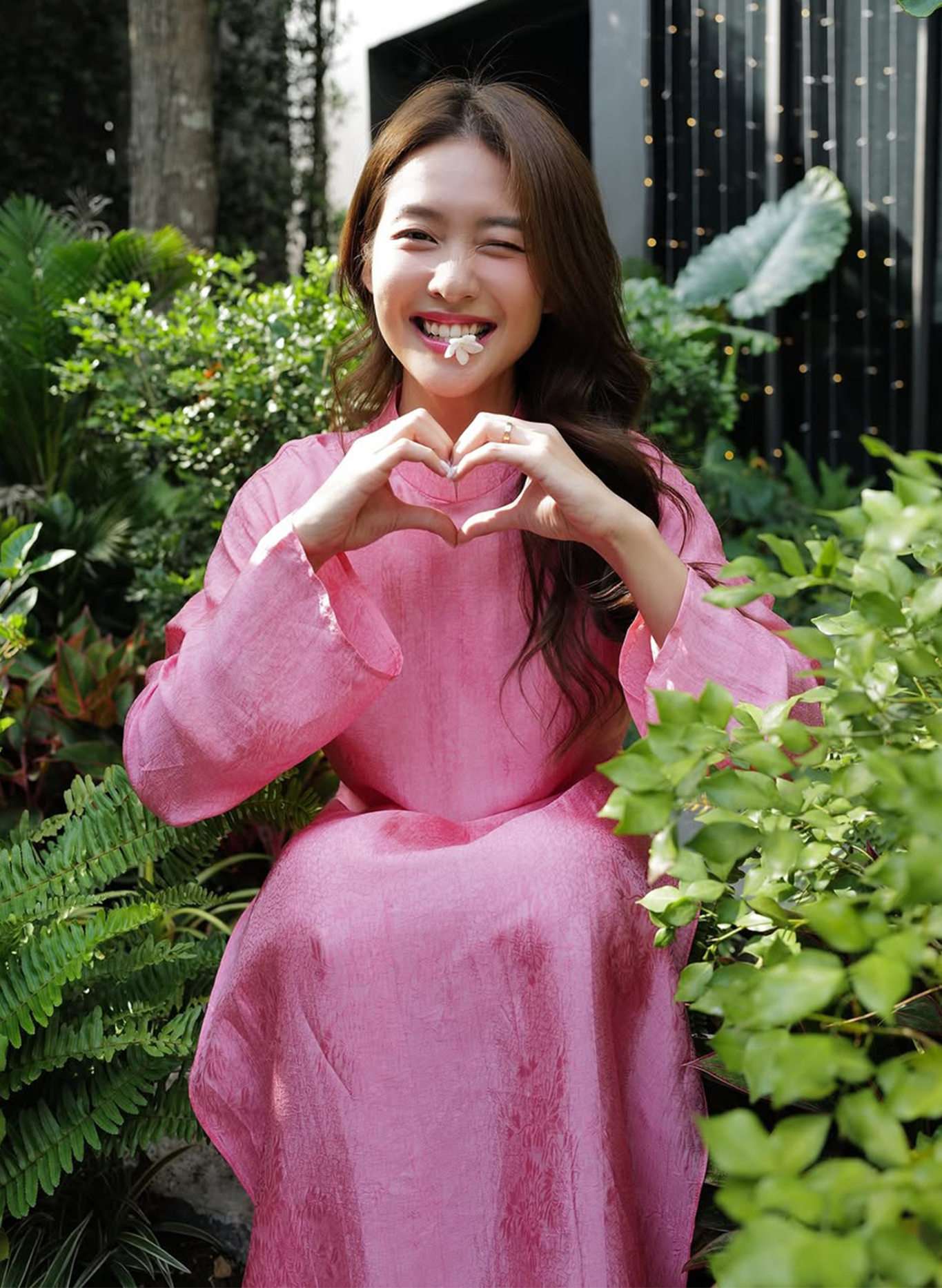 "Dao Cuc Ao Dai Set in light pink silk, traditional Vietnamese dress by Lalin"