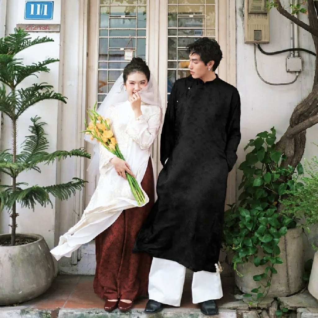 Vietnamese Ao Dai - Loc Tho Ao Dai for Men - Wormsilk - styled presentation in white by Moc - Men