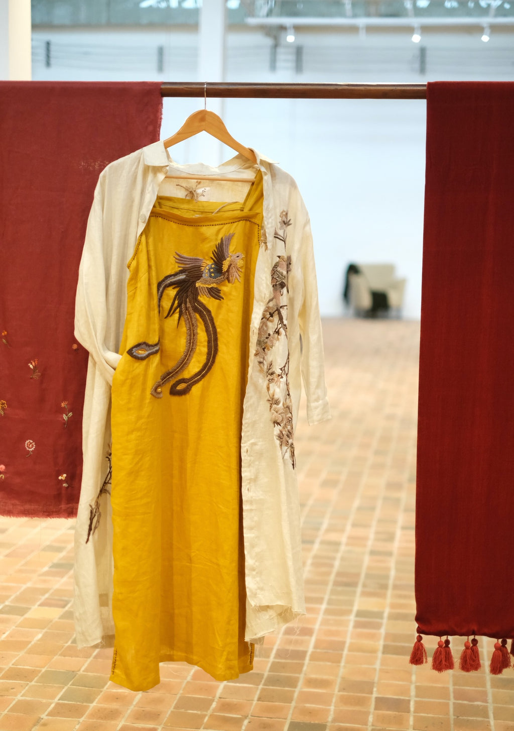 “Phoenix Aria” Embroidered Linen Dress in Black