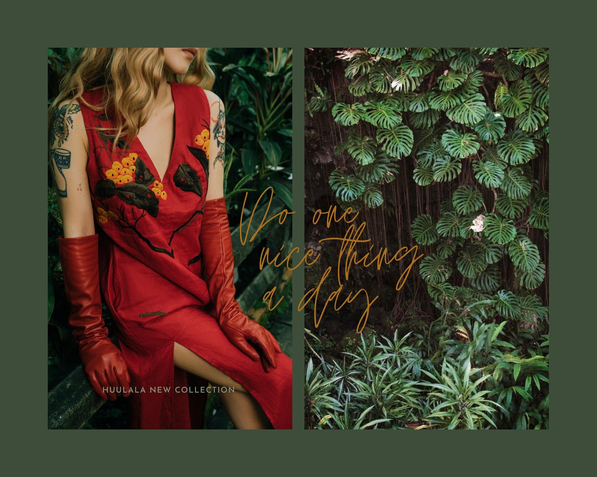 "Crimson Botanica" - Linen Wrap Dress