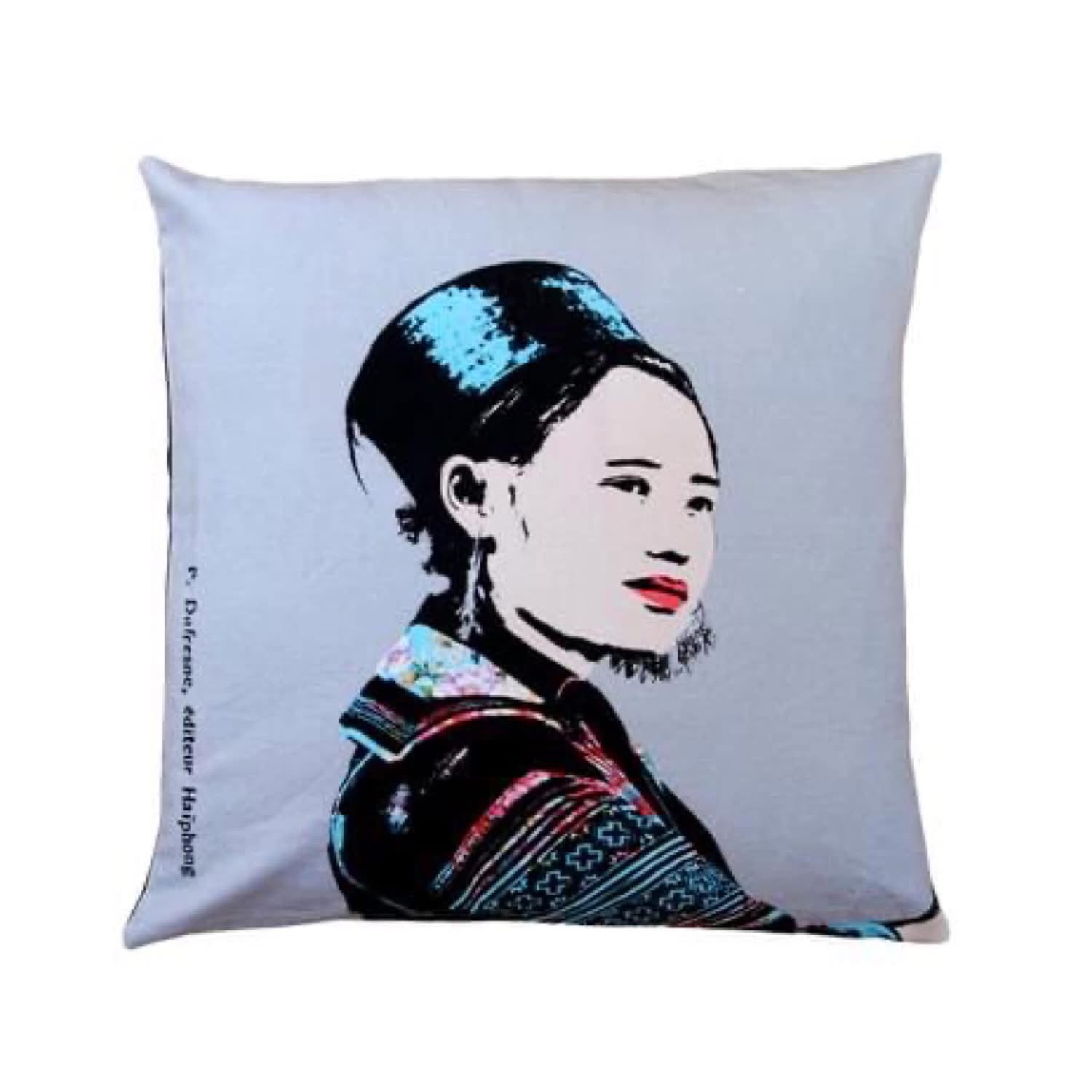 Heritage Portrait Cushion Covers – 45x45 cm - Miss Anh (Yellow) - flat lay display by Bat-trang
