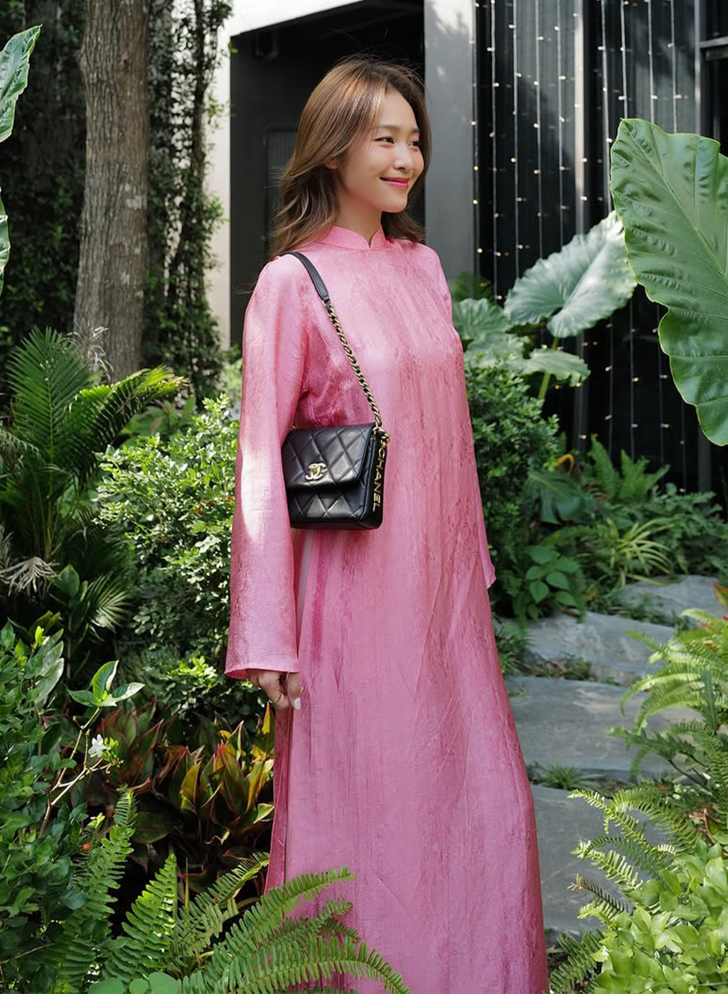 "Dao Cuc Ao Dai Set in light pink silk, traditional Vietnamese dress by Lalin"