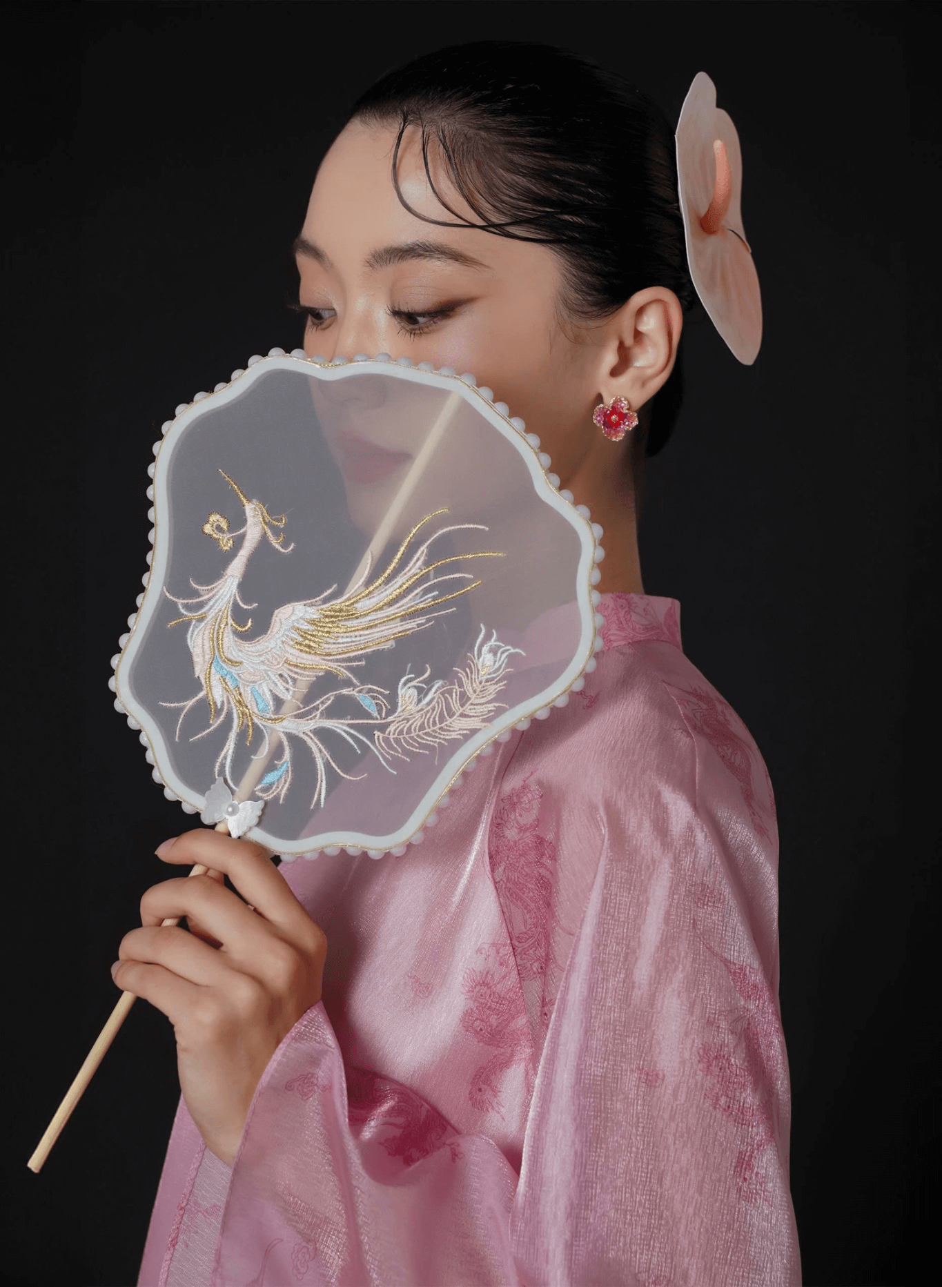 "Thy Loan Ao dai Set in light pink silk, traditional Vietnamese dress by Lalin, modern pattern"