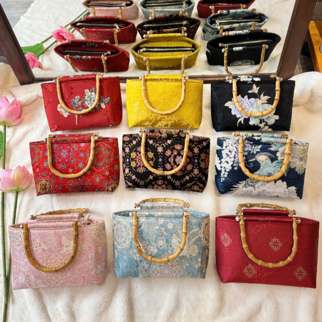 Tú Trúc" – Silk Brocade Handbag with Bamboo Handle - View 5 - Premium Vietnamese Fashion