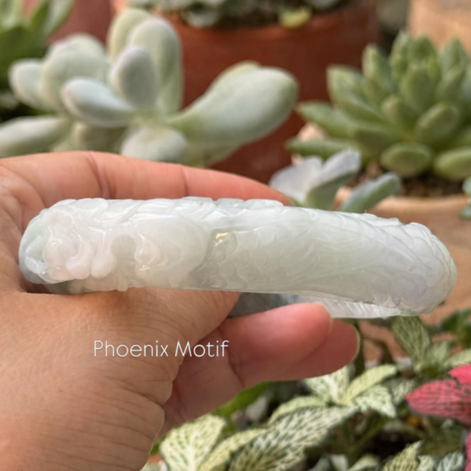 “Jade Garden of Harmony” – Hand-Carved Natural Jadeite Bangle