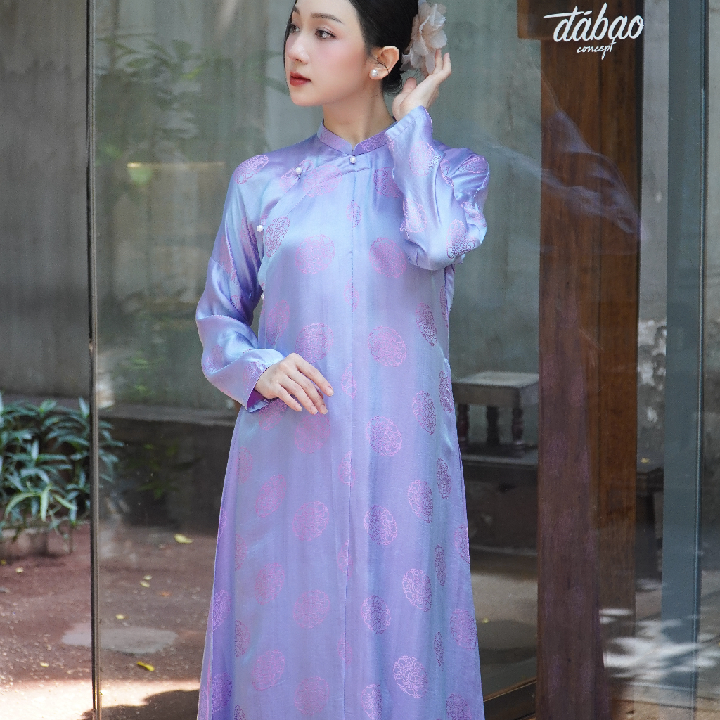 Ngũ Vân Ao-dai Set – Wormsilk 5-panel Aodai in Lavender [Traditional cut] - front view by Moc