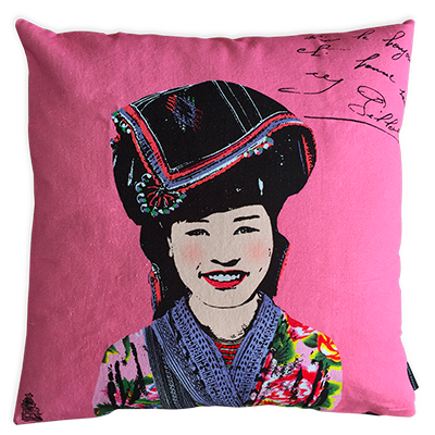 Heritage Portrait Cushion Covers – 45x45 cm - Miss Hoan (Salmon) - detail close-up by Bat-trang