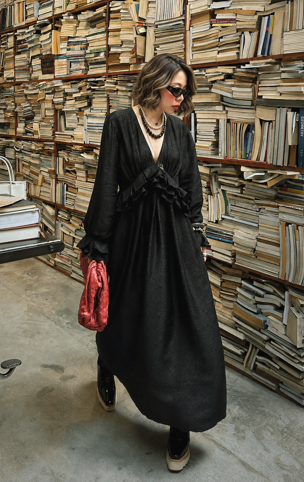 “Midnight Rhapsody” – Wormsilk Ruffle Dress in Black