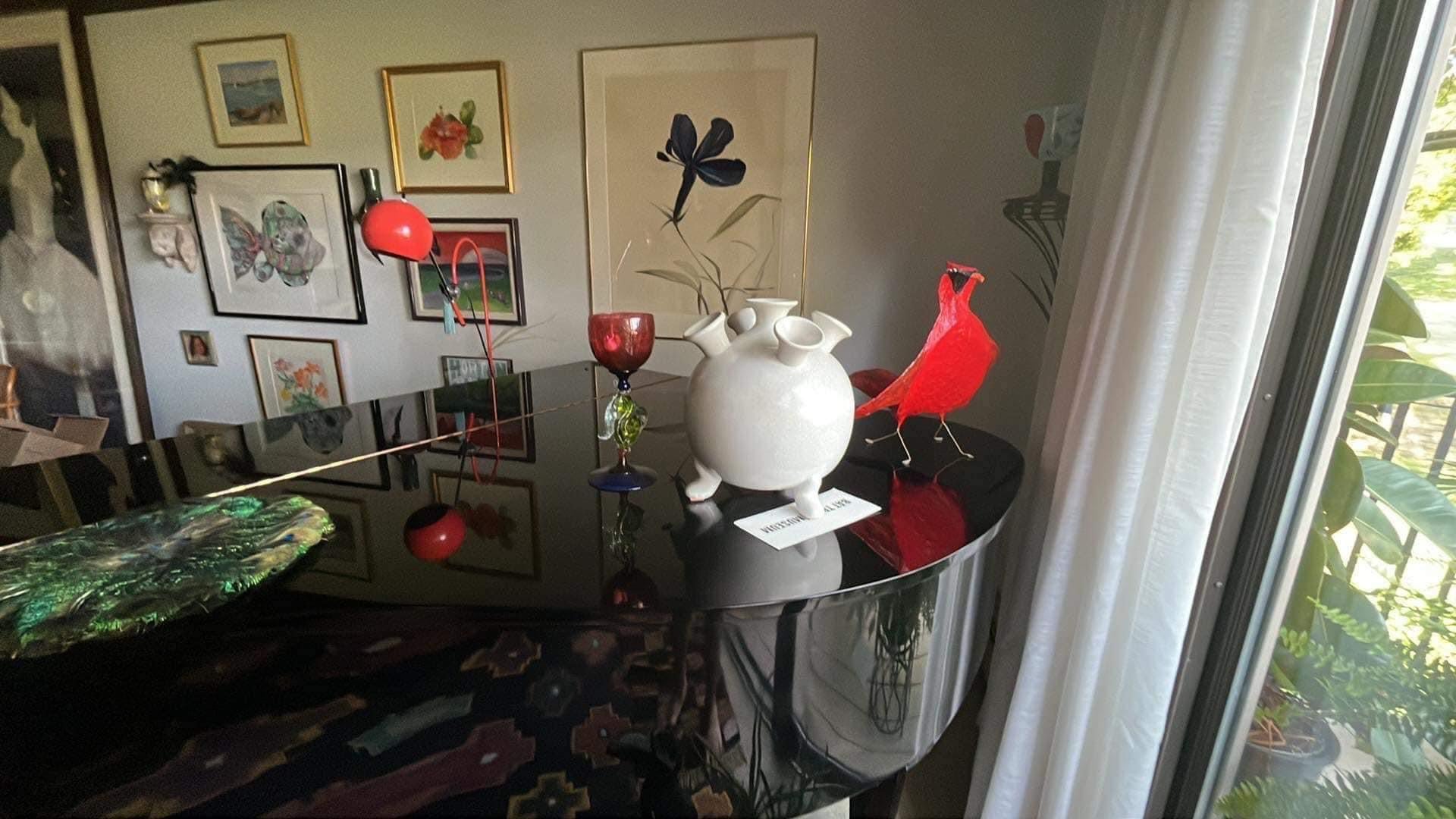"Bat Trang ceramics 5-bulb Tulipiere Vase in white, traditional Vietnamese design, modern pattern."