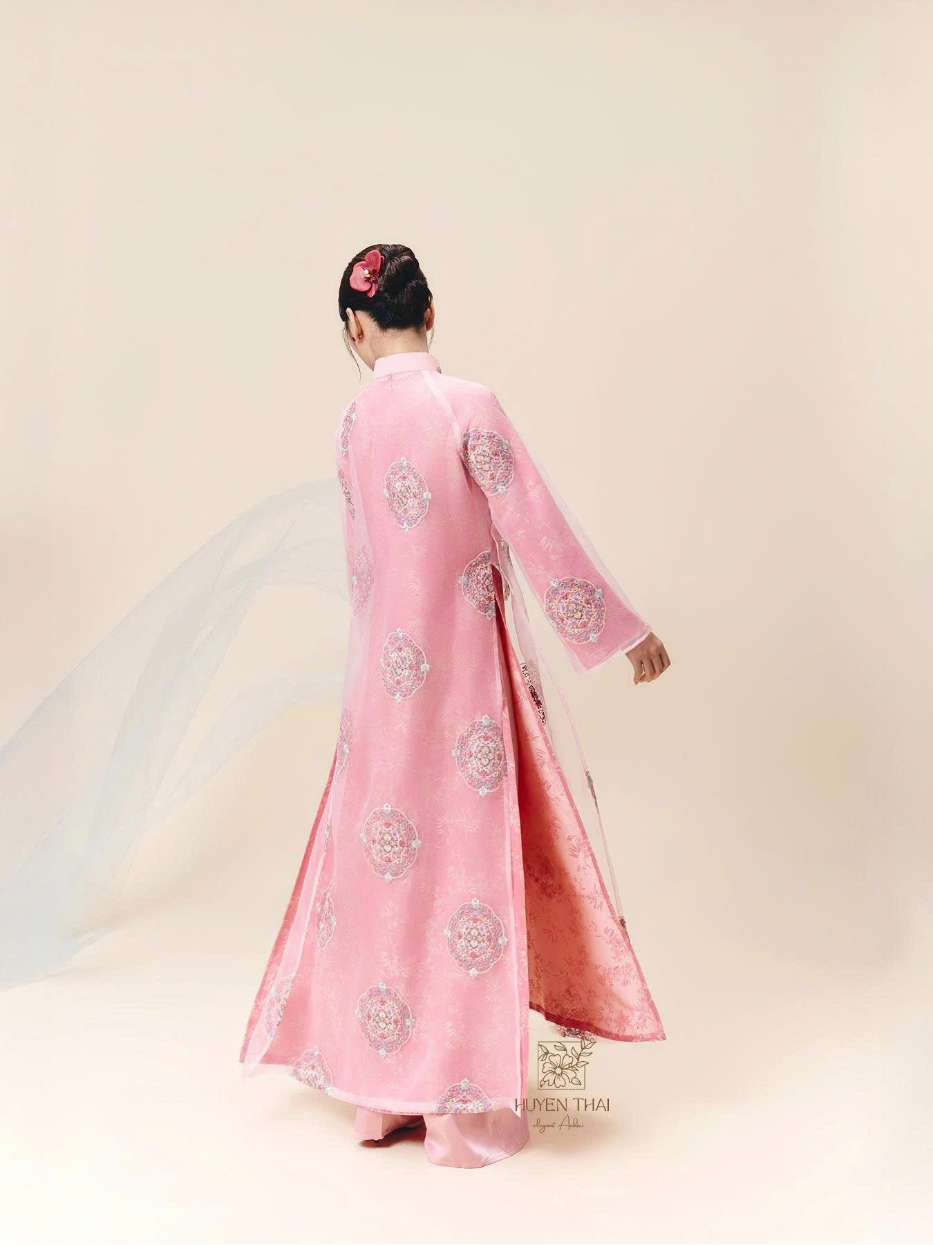 (Copy) (Copy) Giai Ky Cardigan – Embroidered Lace in Light Purple - back view by Huyen Thai Collection