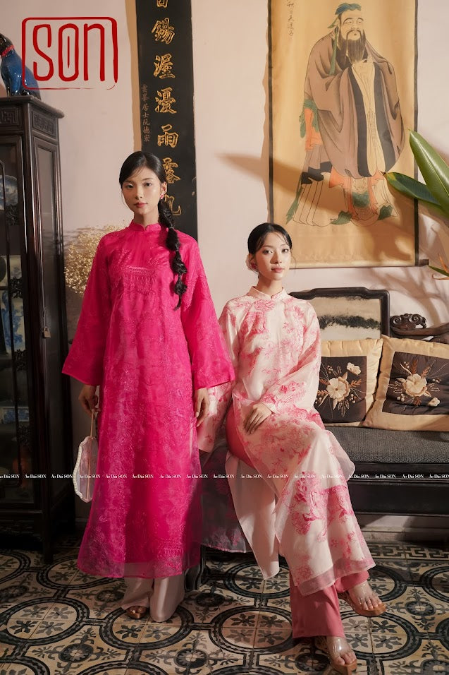 "Yen Son" - Embroidered Ao Dai set in Pink [Wedding Collection]