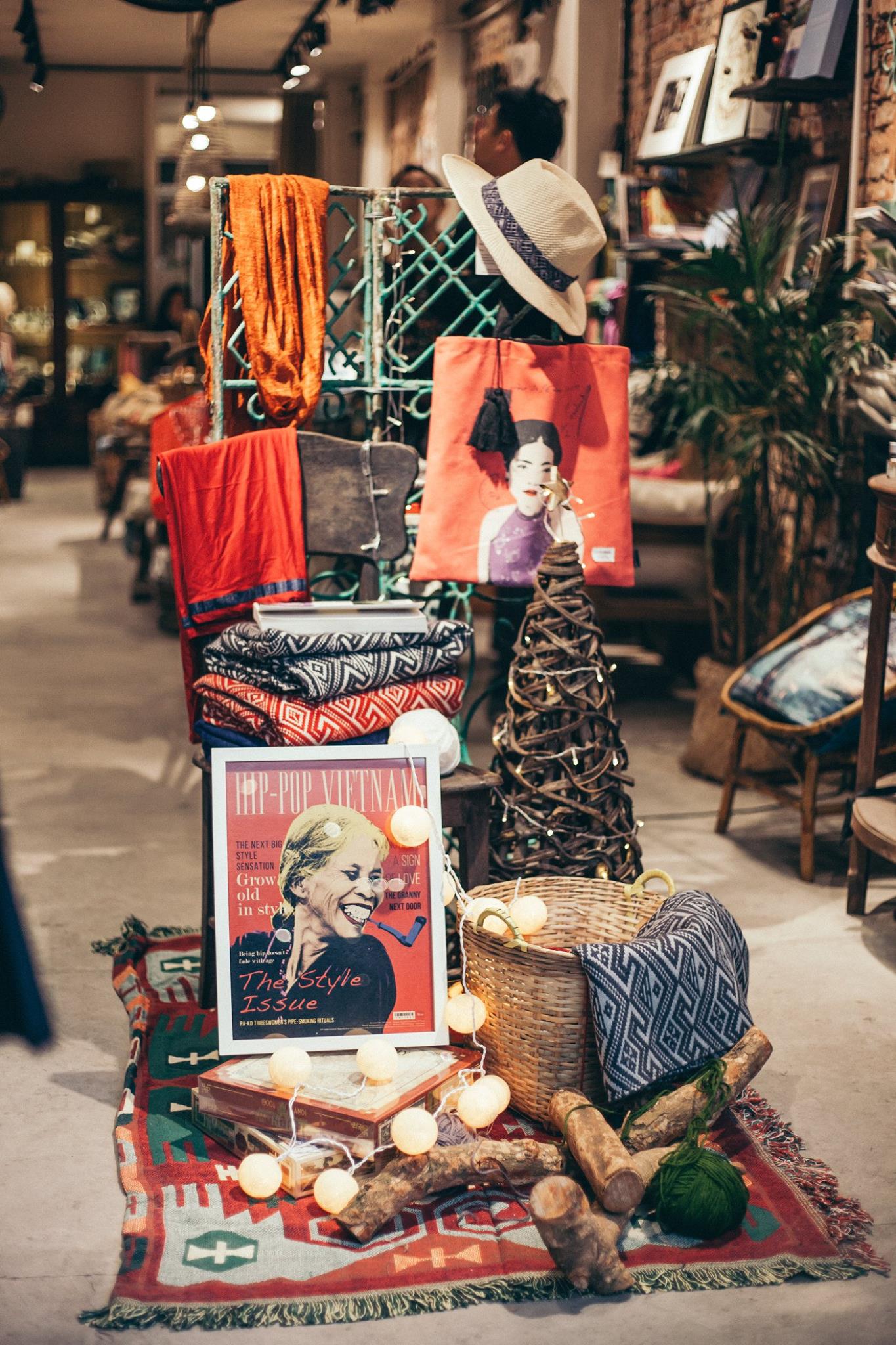 Vietnamese Embroidery - “People of the Orient Tote - Miss Xuan (Green) - styled presentation in red by Bat-trang