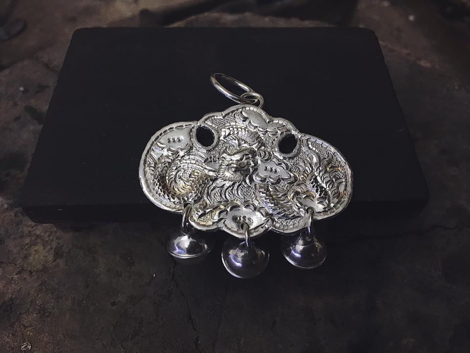 Thiên Long Charm Pendant – The Celestial Dragon Talisman - detail close-up in silver by HI de Maison