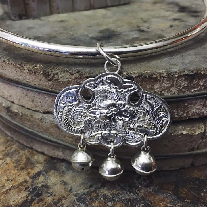 Traditional Motif - Thiên Long Charm Pendant – The Celestial Dragon Talisman - detail close-up in silver by HI de Maison
