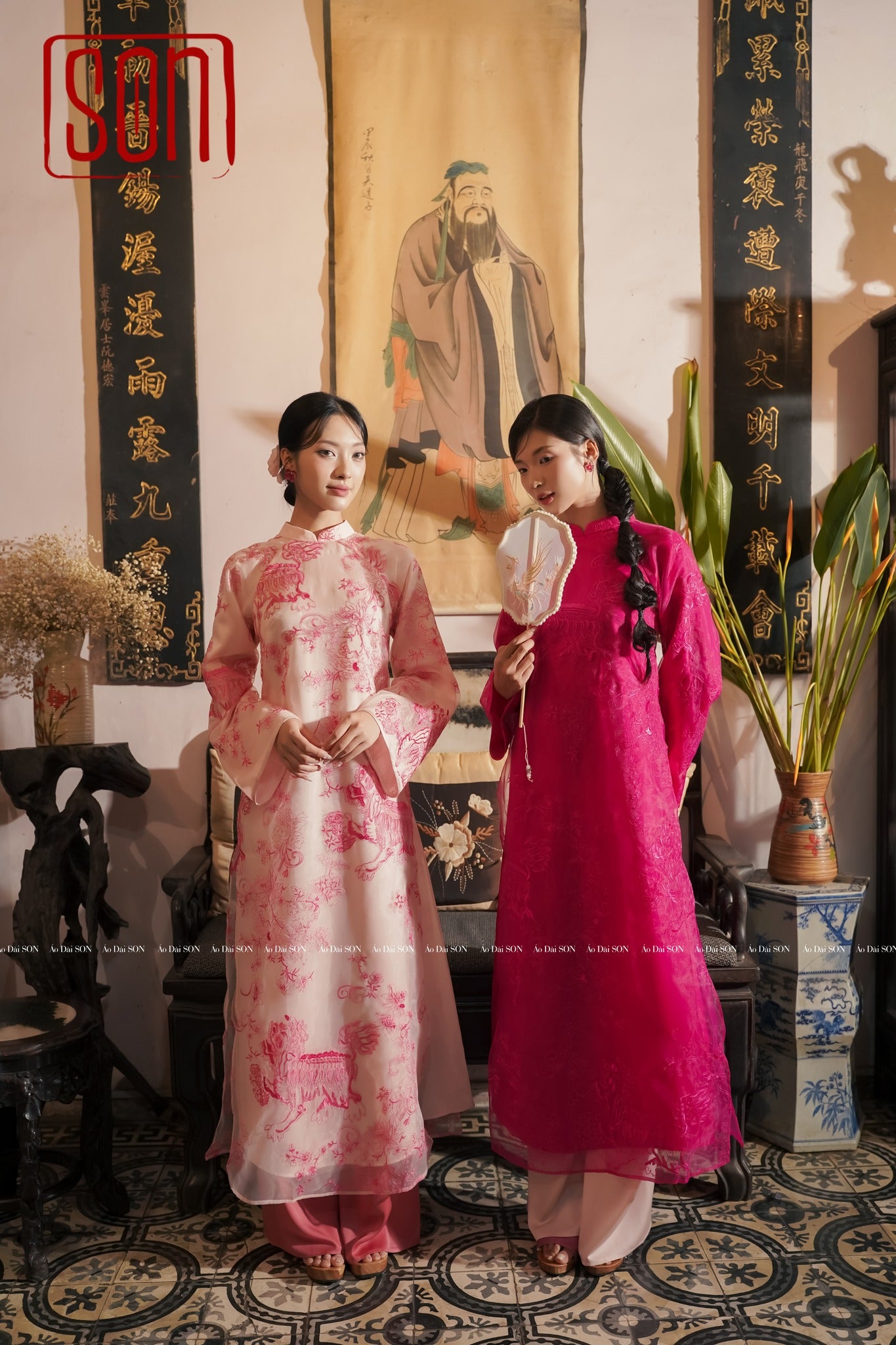 "Yen Son" - Embroidered Ao Dai set in Pink [Wedding Collection]