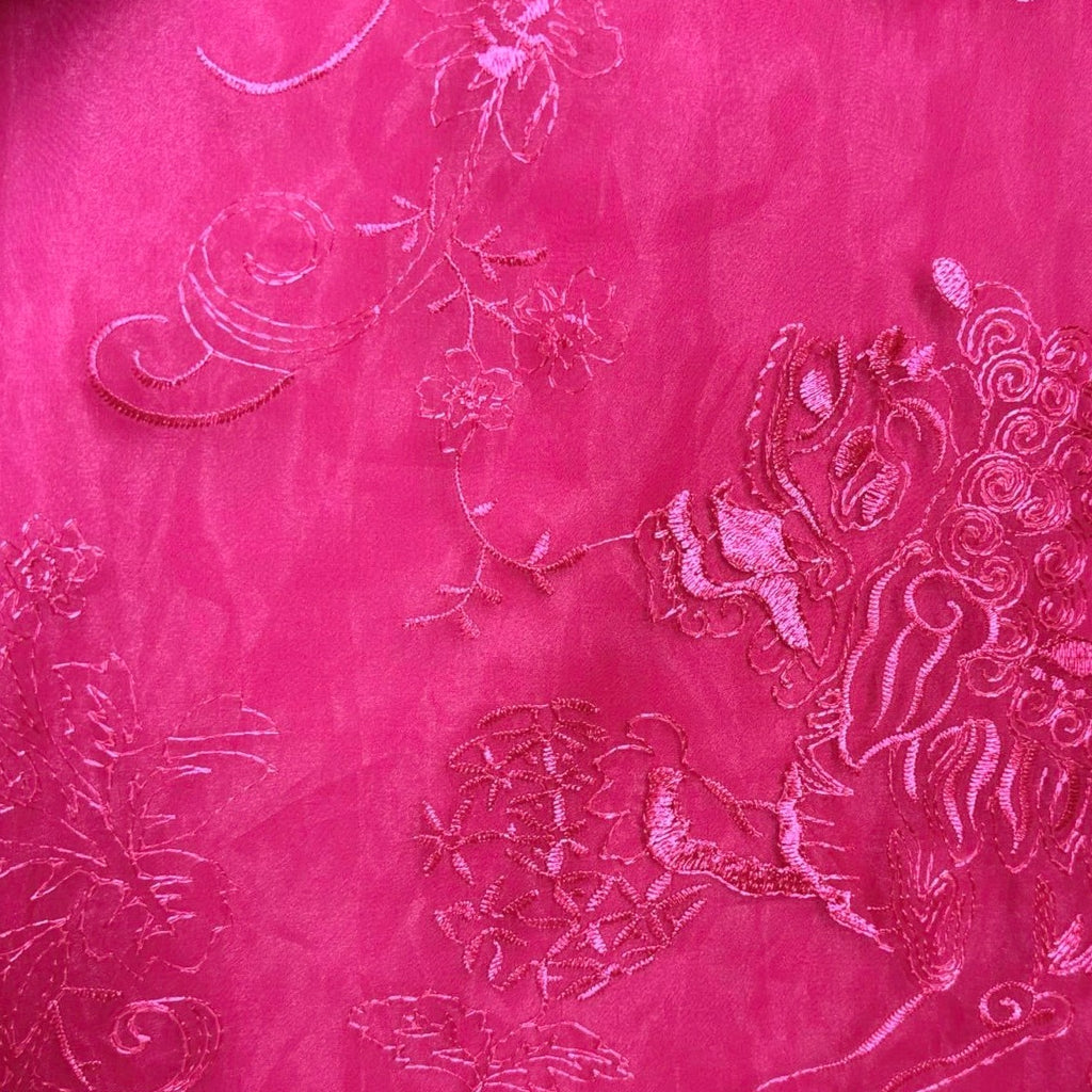 "Yen Son" magenta Ao Dai set with floral embroidery, silk jacquard, traditional Vietnamese dress.