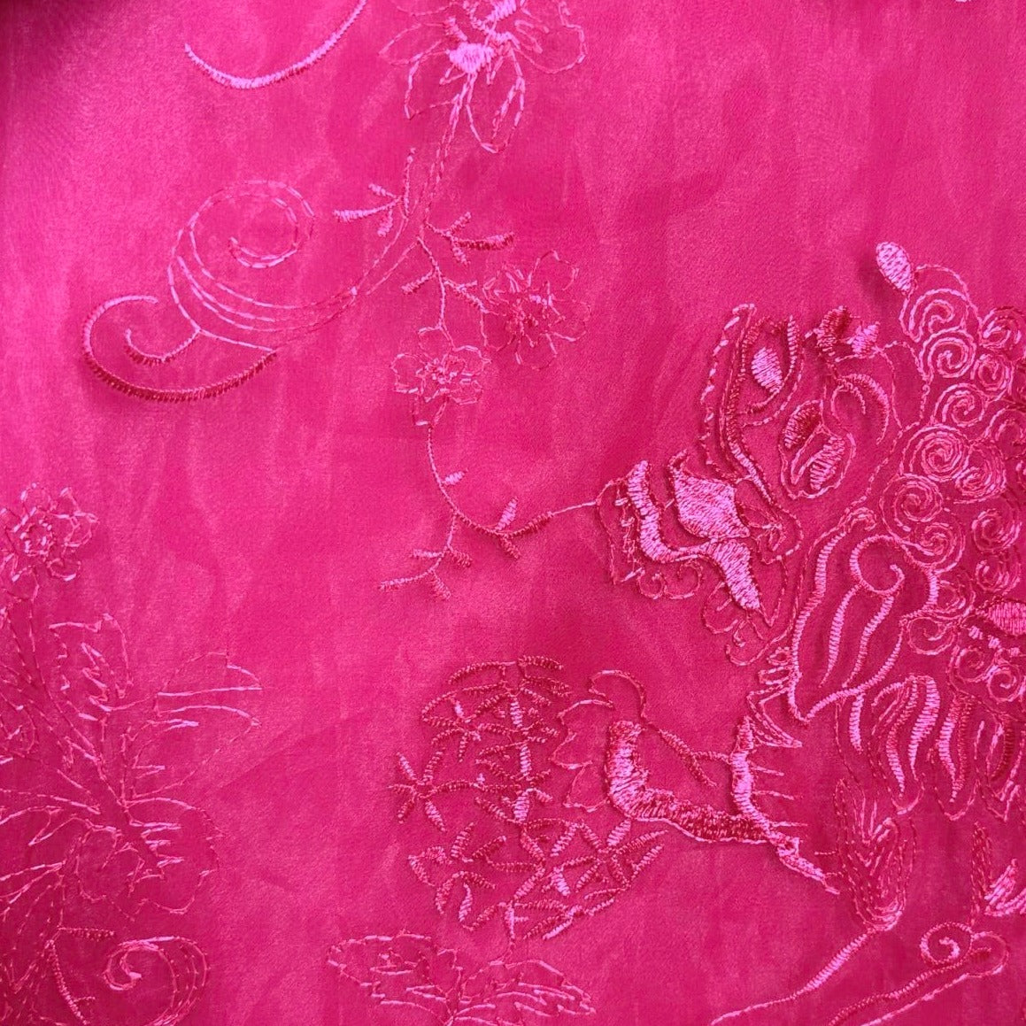 "Yen Son" magenta Ao Dai set with floral embroidery, silk jacquard, traditional Vietnamese dress.
