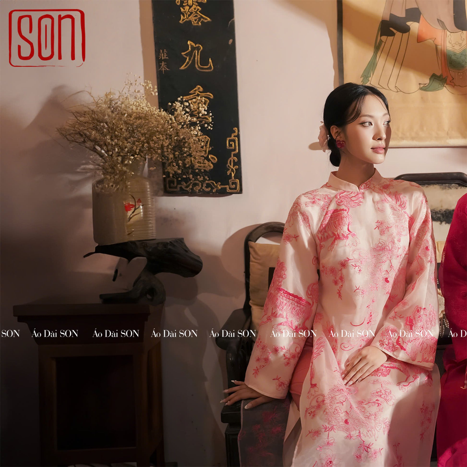 "Yen Son" - Embroidered Ao Dai set in Pink [Wedding Collection]