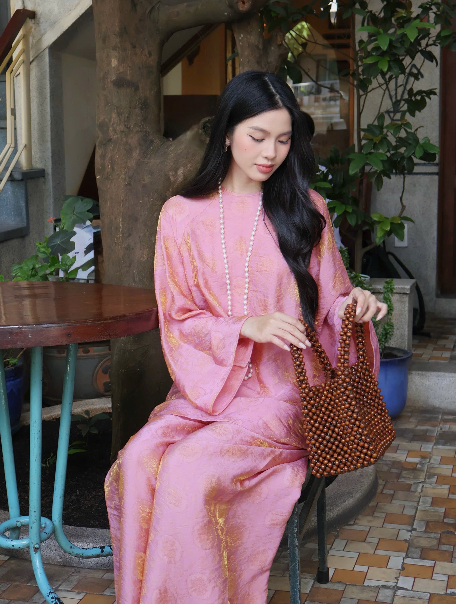 "Moc Tra" Bà Ba Set - Tencel in Rosy Sunlight