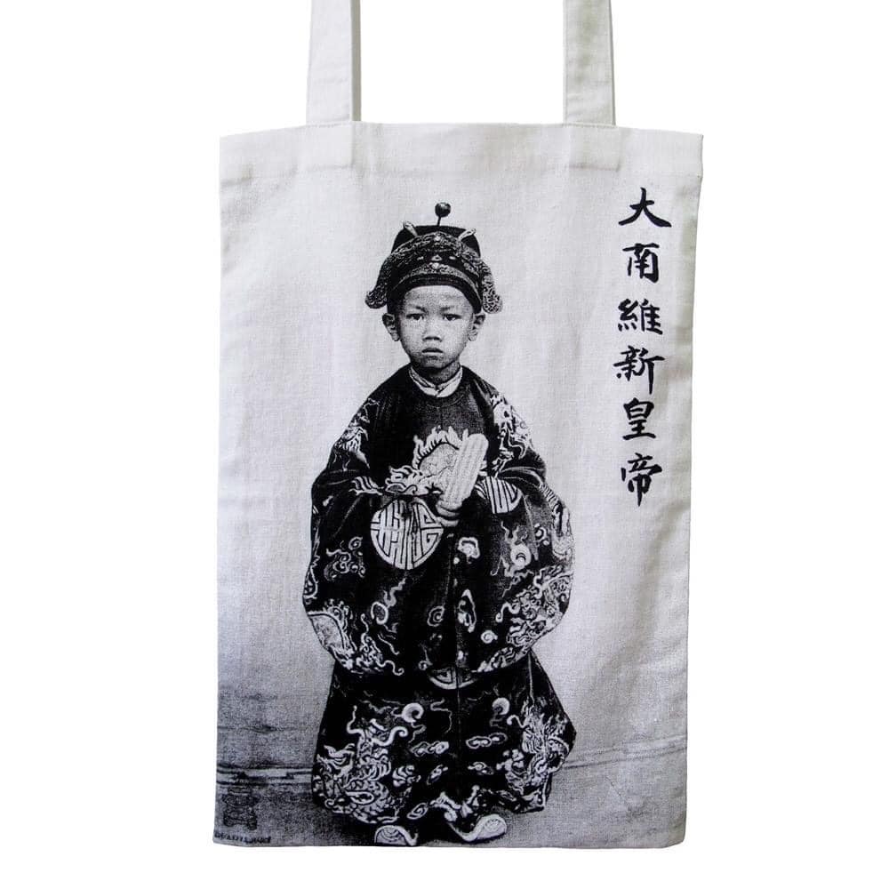 "Empereur D'Annam small pouch with traditional Vietnamese design, black and white print by Bat-trang."