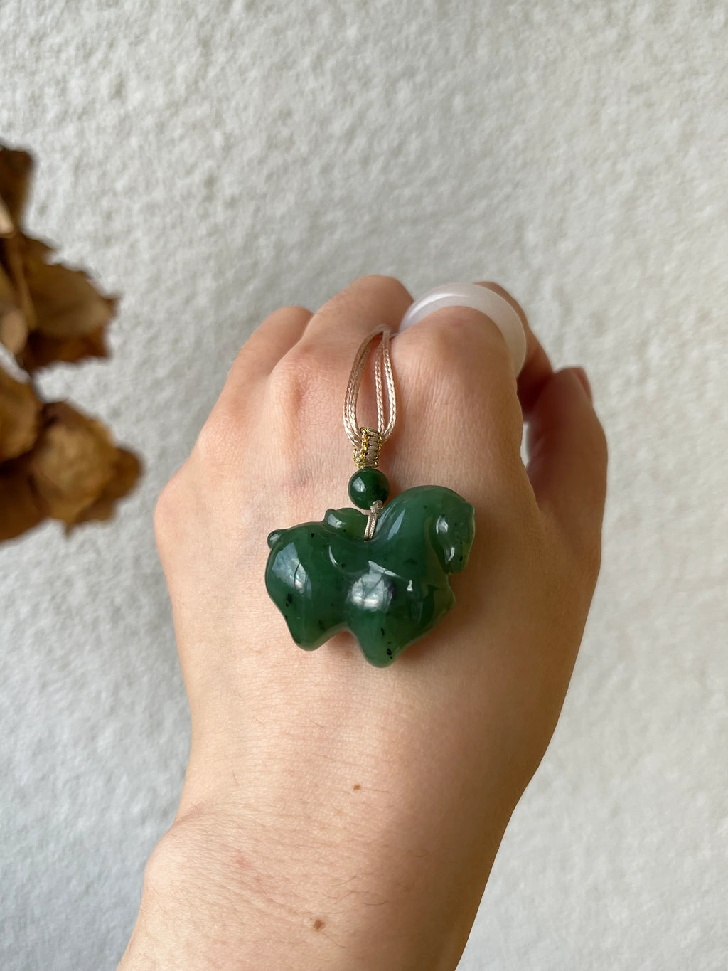 Gallant Spirit – Hand-Carved Hetian Jade Horse Charm - product view by L'Orient Haus