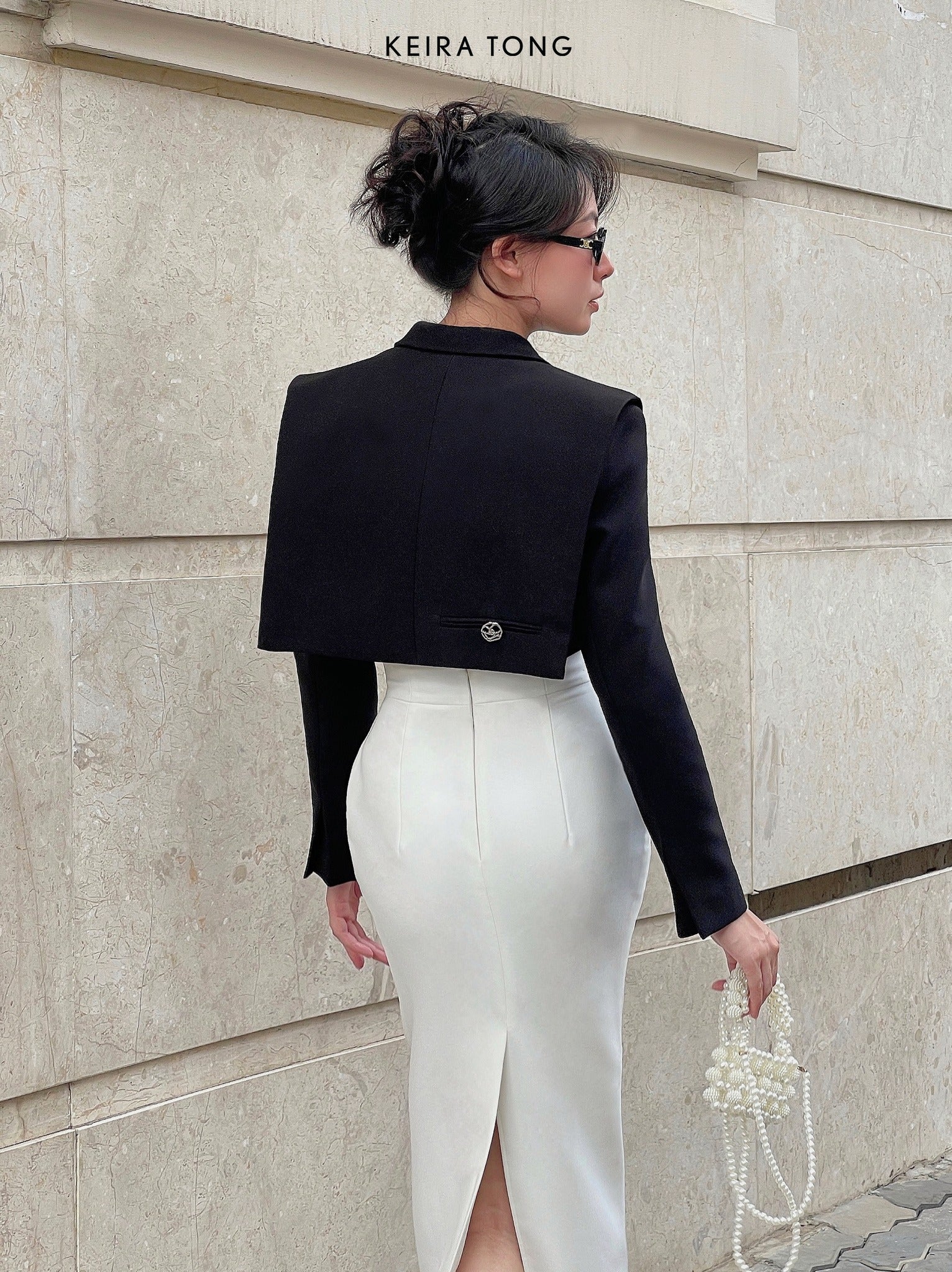 "Corset Pencil Skirt in White by Keira Tong, modern design, elegant fit, white color, chic style."