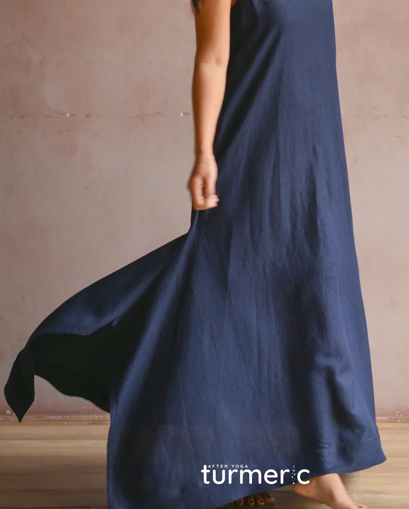 Slide - Linen Maxi Dress - side profile in navy blue by Turmeric