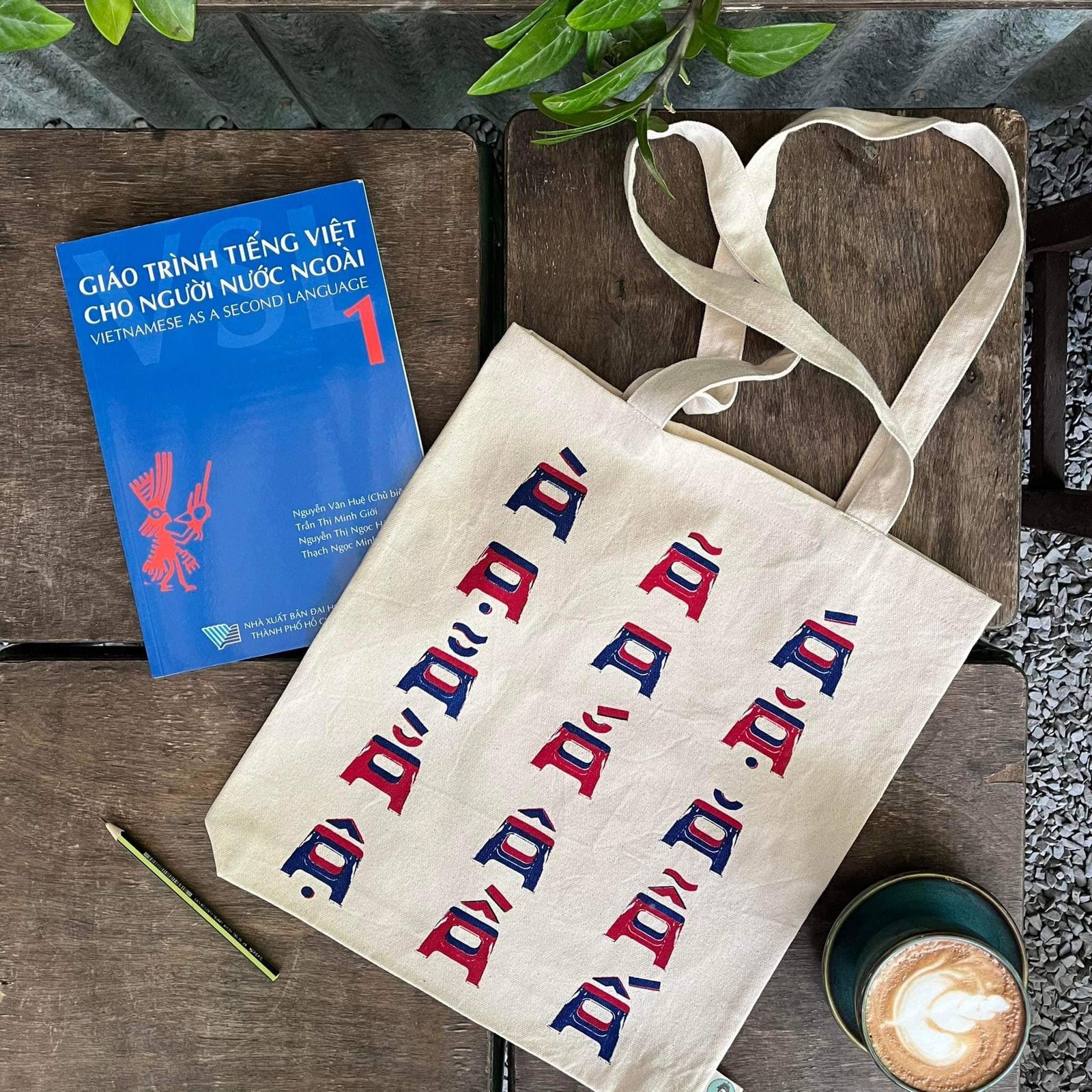 A Streetside Alphabet - Tote Bag - flat lay display in cotton in beige by Bat-trang