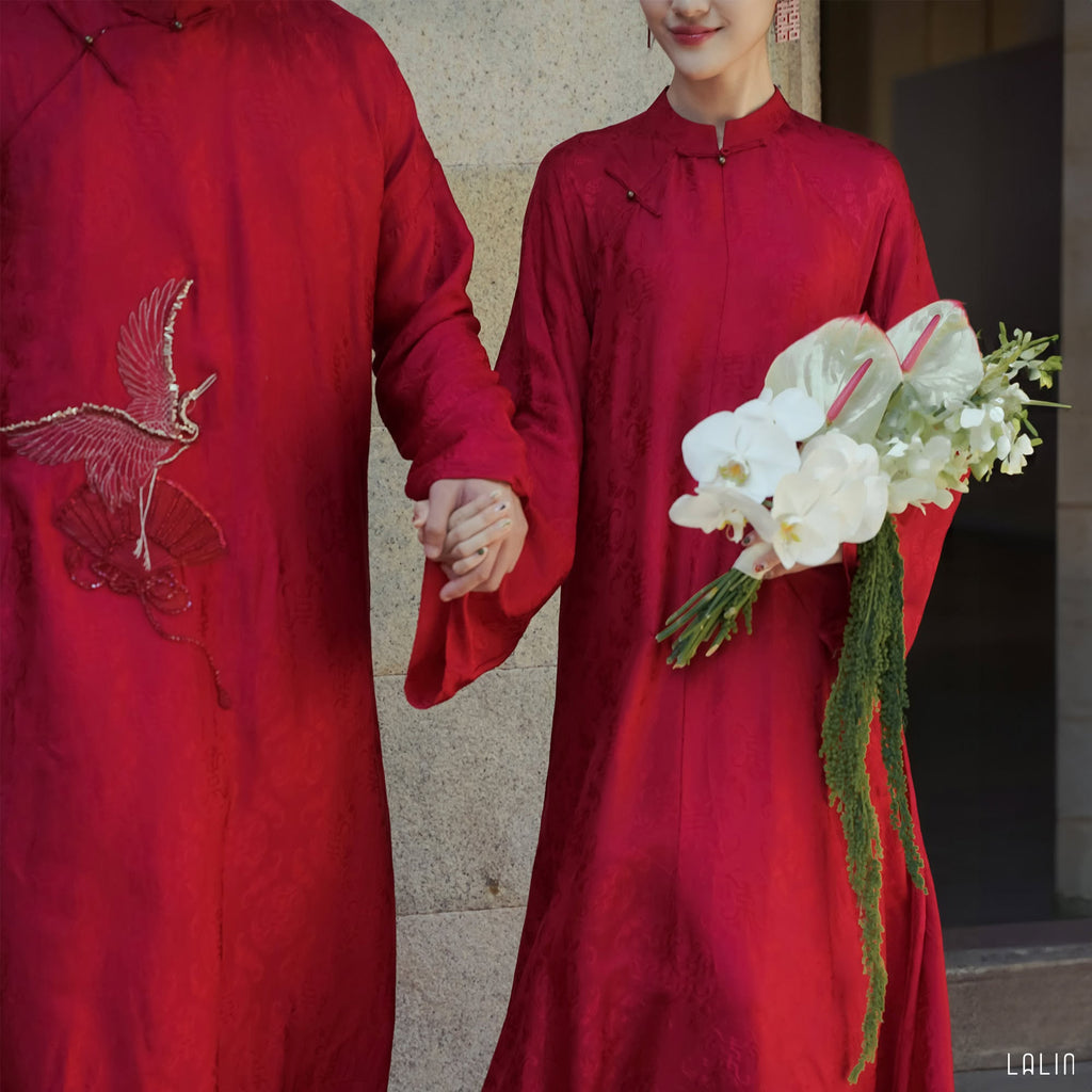 “Phụng Minh” – Men’s Silk Áo Dài in Ceremonial Red