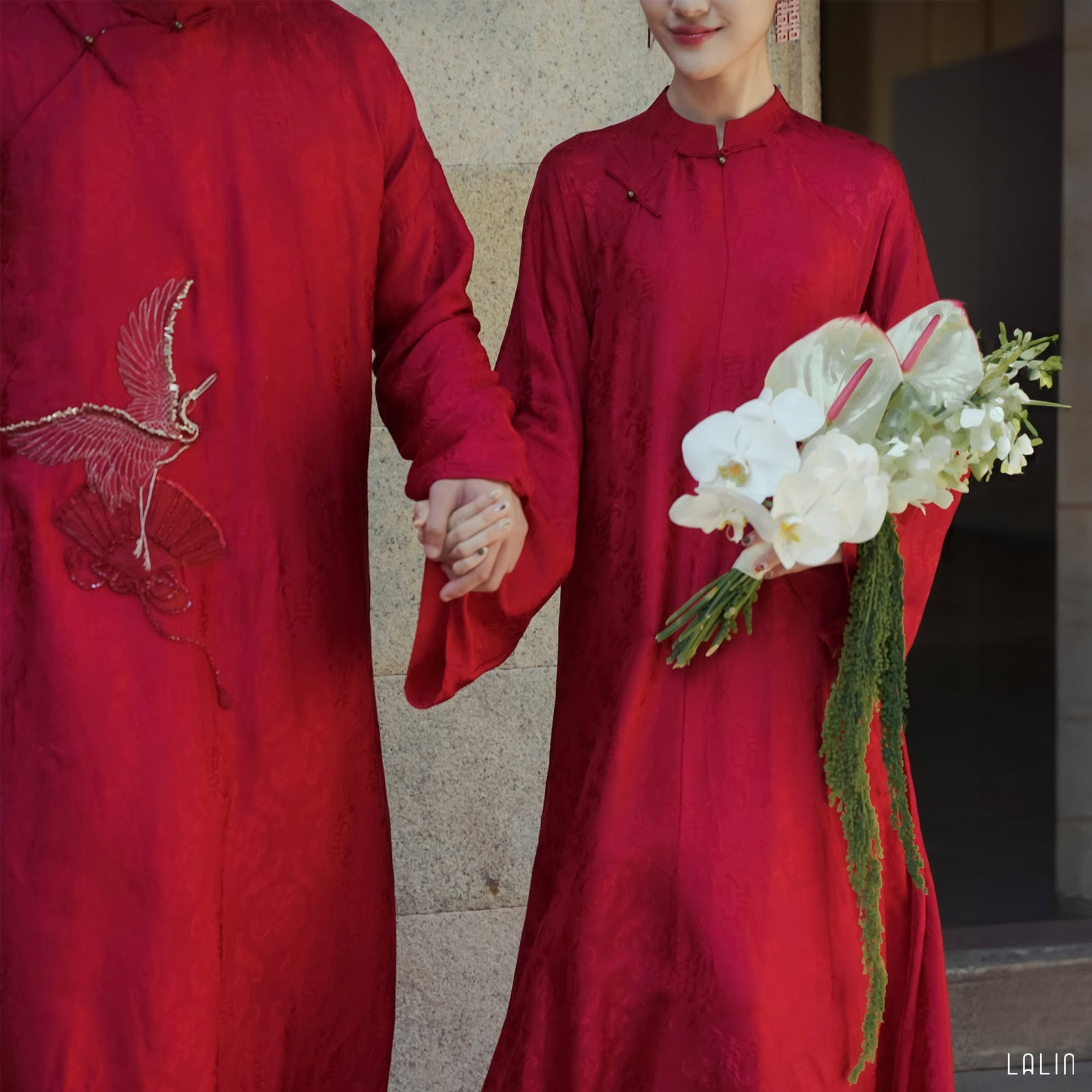 “Phụng Minh” – Men’s Silk Áo Dài in Ceremonial Red