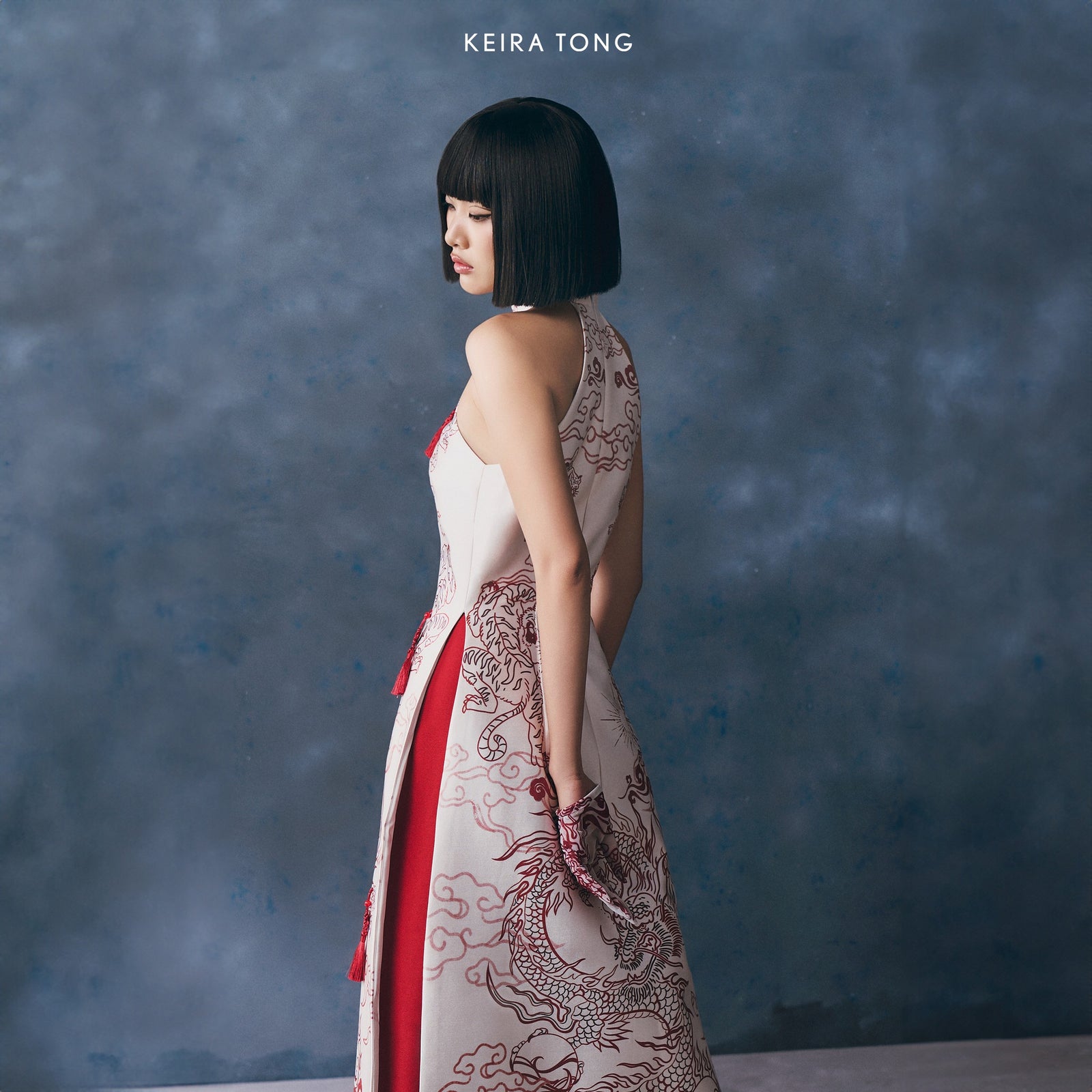 Vietnamese Ao Dai - Nhất Ao Dai Set - Premium Silk Taffeta - side profile in white by Keira Tong