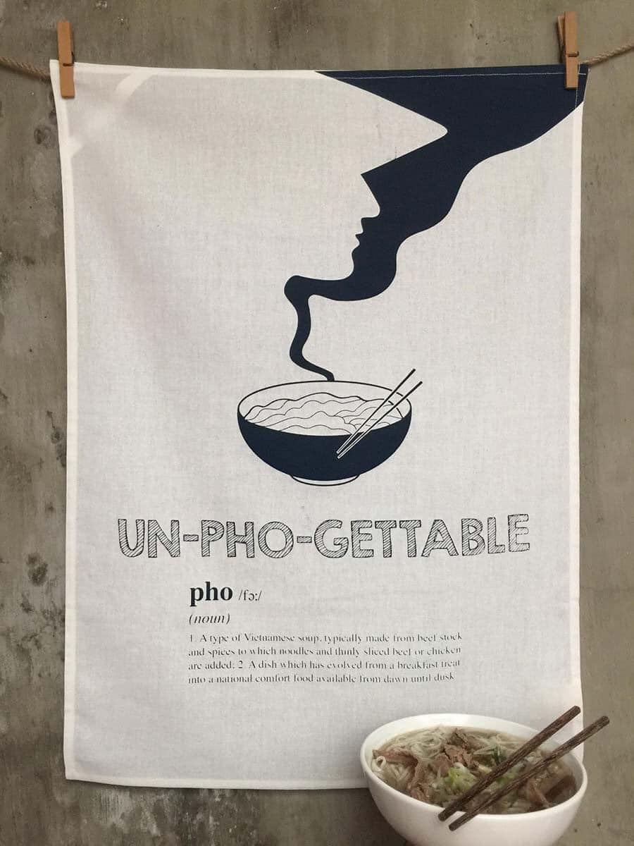 Un-Pho-gettable Kitchen Towel - flat lay display in linen in white by Bat-trang