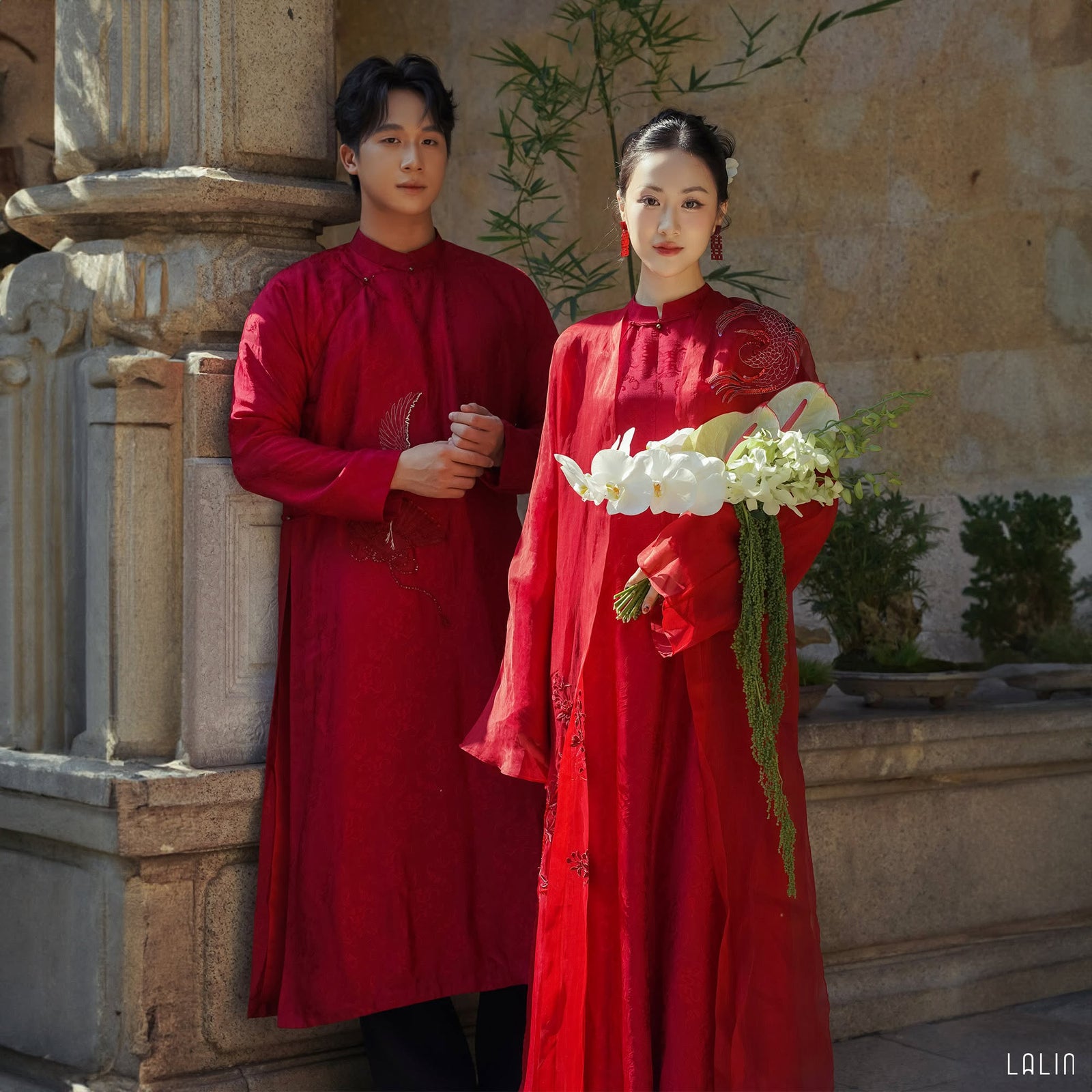 “Phụng Minh” – Men’s Silk Áo Dài in Ceremonial Red