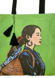 Heritage Portrait Cushion Covers – 45x45 cm - Miss Xuan (Green) - side profile by Bat-trang